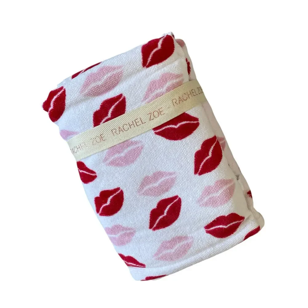 Rachel Zoe Valentine LIPS Hand Towels 18x28 Cotton Set of 2 Pink & Red NEW